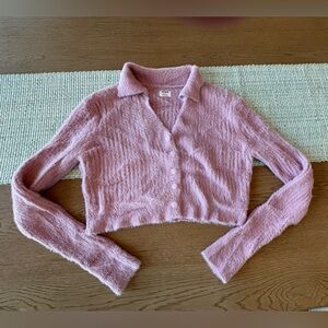 Cotton On Soft Pink Fuzzy Women's Cropped Cardigan.